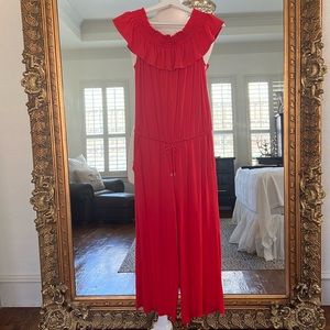 NWT LAUREN RALPH LAUREN RED WIDE LEG RUFFLED NECK TIE WAIST ROMPER/JUMPER SIZE M